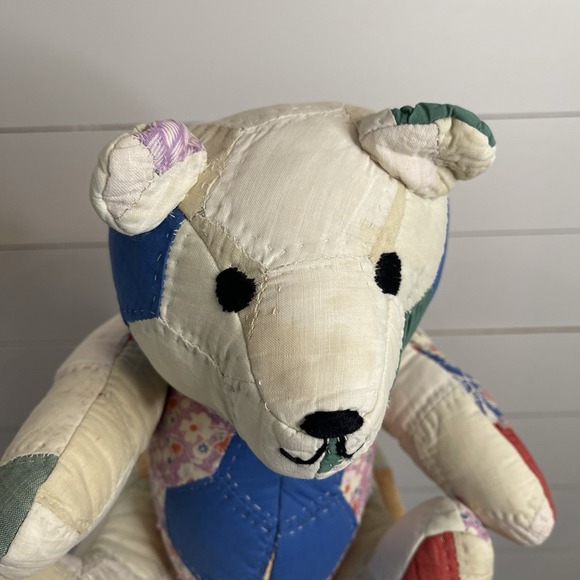 Vintage Handmade Patchwork Quilt Teddy Bear 10" Quilts Unlimited Floral Nursery - Picture 2 of 10